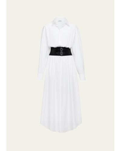 Alaïa Maxi Button-front Shirtdress With Leather Belt - White