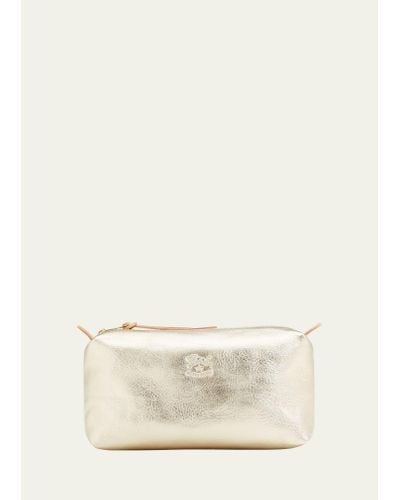 Il Bisonte Classic Zip Leather Cosmetic Bag - Natural