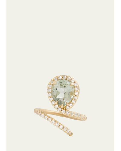 Jamie Wolf 18k Yellow Gold Script Vertical Pear Shape Ring With Light Green Tourmaline And Diamonds - Natural
