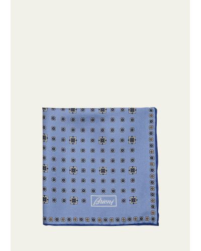 Brioni Silk Medallion-print Pocket Square - Blue