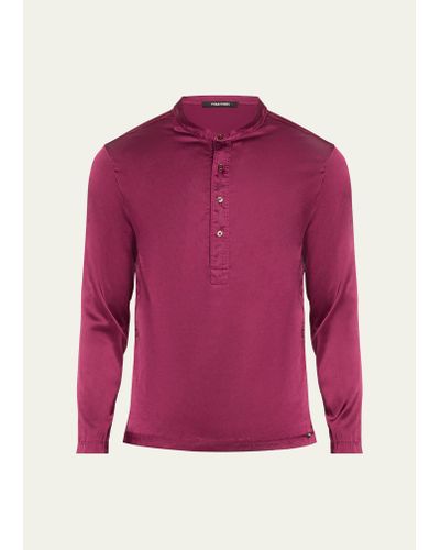 Tom Ford Silk Henley Pajama Shirt - Purple