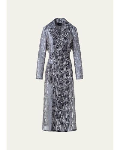 Akris Iman Silk Organza Trench Coat With Asagao Striped Embroidery - Blue