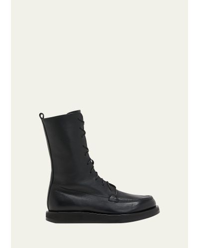 The Row Patty Leather Lace-up Boots - Black