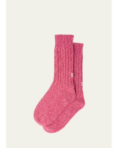 Miu Miu Logo Robbed Wool Cashmere Socks - Pink