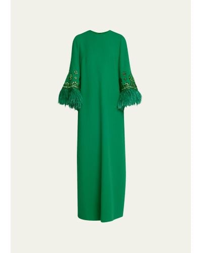 Andrew Gn Feather Crystal Trim Midi Dress - Green