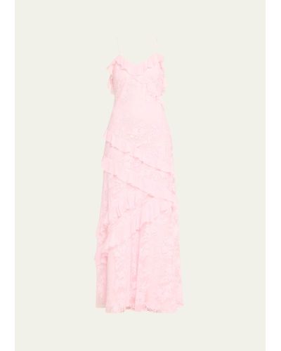 LoveShackFancy Rialto Floral Lace Backless Ruffled Maxi Dress - Pink