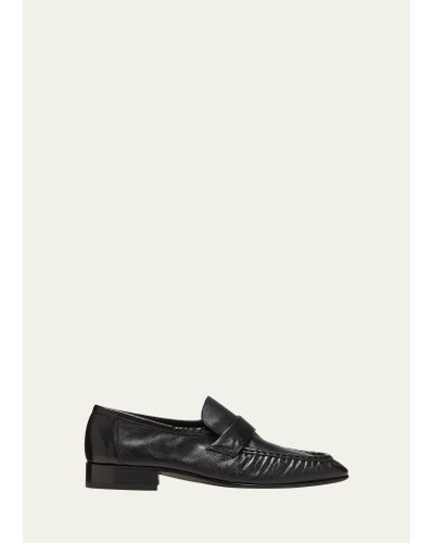 The Row Soft Leather Flat Loafers - Black