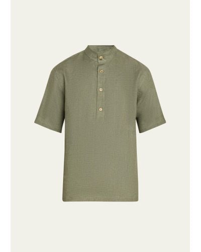 Loro Piana Hakusan Linen Short-sleeve Shirt - Green