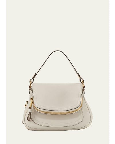 Tom Ford Jennifer Medium Double Strap Bag In Grained Leather - Natural