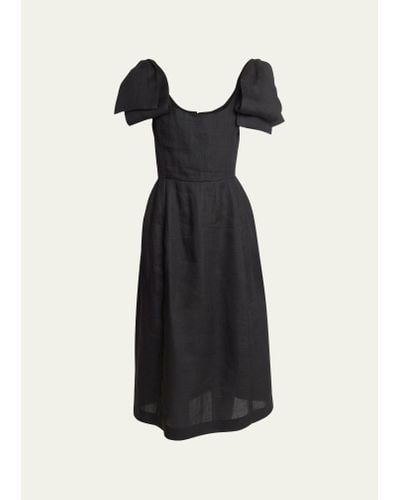 Chloé Shoulder Ruffle Midi Voile Dress - Black