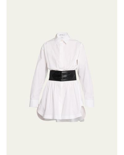 Alaïa Button-front Mini Shirtdress With Corset Belt - White