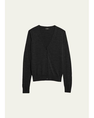 Theory V-neck Button-front Regal Wool Cardigan - Black