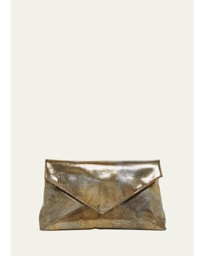 Dries Van Noten Envelope Metallic Lizard-embossed Clutch Bag - Natural