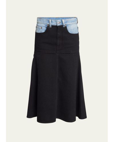 Victoria Beckham Patched Denim Fit-flare Midi Skirt - Black