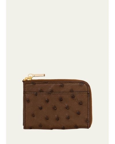 Abas Ostrich Leather Zip Card Case - Brown