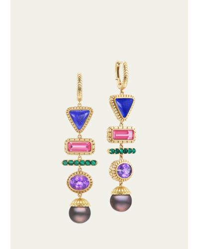 Harwell Godfrey 5 Stone Totem Drop Earrings With Lapis - White