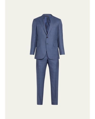 Brioni Brun Super 150's Plaid Suit - Blue