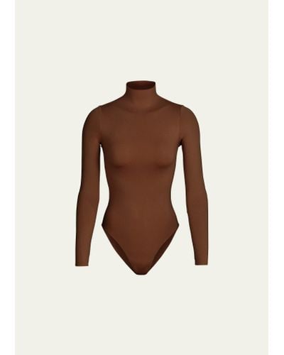 Skims Essential Smoothing Mock-neck Bodysuit - Brown