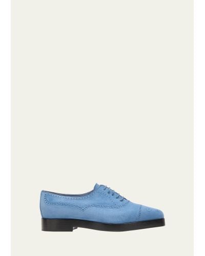 Manolo Blahnik Bation Perforated Suede Derby Loafers - Blue
