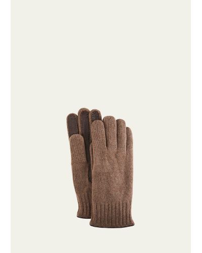 Bergdorf Goodman Cashmere Jersey Gloves W/ Deerskin Palms - Brown