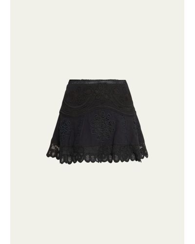 LoveShackFancy Lainey Bagatelle Embroidered Lace Mini Skirt - Black