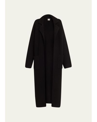 Totême Wool Rib Knit Cardigan Coat - Black