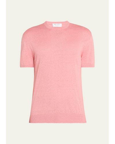 Bergdorf Goodman Knit Crewneck Linen-cotton Sweater Shirt - Pink