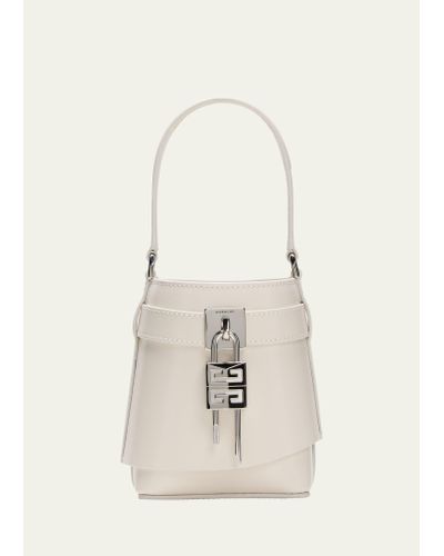 Givenchy Shark Lock Micro Bucket Bag In Box Leather - White