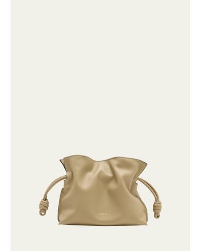 Loewe Flamenco Mini Clutch Bag In Napa Leather With Golden Foil Anagram - Natural
