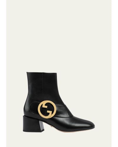 Gucci Blondie Leather Medallion Ankle Boots - White