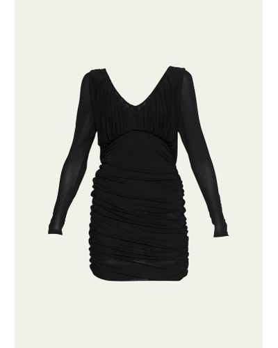 Saint Laurent Long Sleeve Ruched Mini Dress - Black