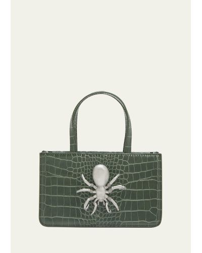 Puppets and Puppets Small Spider Croc-embossed Top-handle Bag - Green