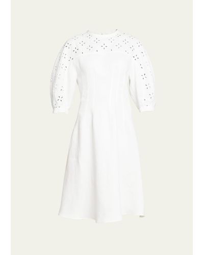 Chloé Linen Midi Dress With Eyelet Embroidery - White