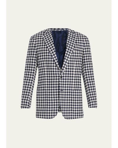 Kiton Houndstooth Check Two-button Sport Coat - Blue