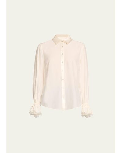 Cinq À Sept Roxie Silk Poet-sleeve Button-front Shirt - Natural