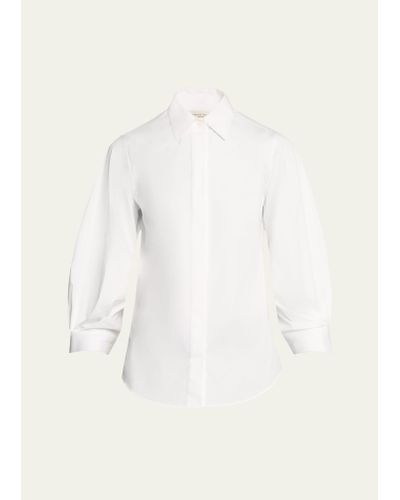 Lafayette 148 New York Pleated-sleeve Cotton Blouse - Natural
