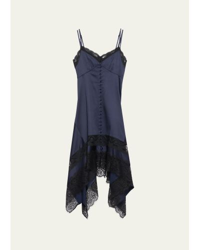 Monse Lace Trim Slip Asymmetric Midi Dress - Blue