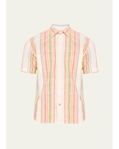 Original Madras Trading Co. Lax Striped Short-sleeve Button-front Shirt - Natural