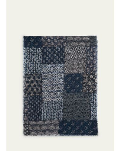 ALONPI Wool Patchwork Scarf - Blue