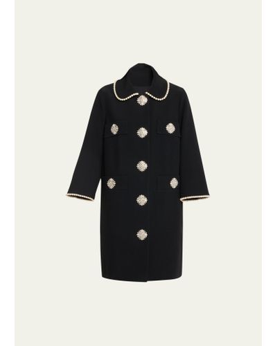 Andrew Gn Collared Viscose Jewel Button Coat - Black