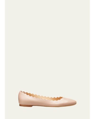 Chloé Lauren Scalloped Leather Ballet Flats - Natural
