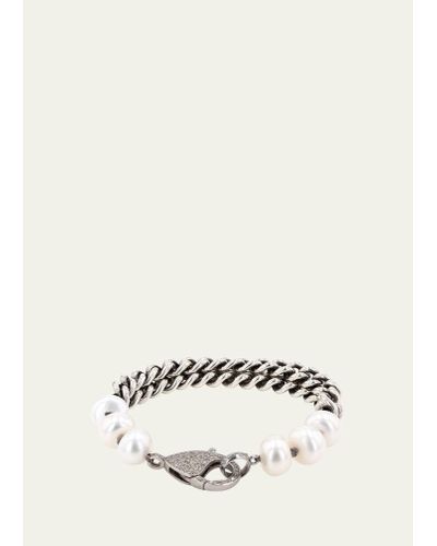 Sheryl Lowe Pearl And Double Chain Bracelet With Pave Diamond Clasp - Natural