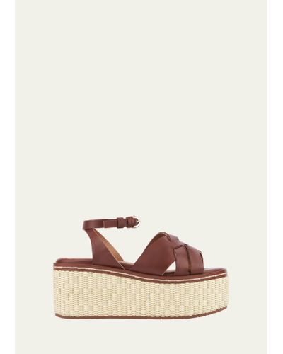 Aquatalia Diana Leather Ankle-strap Espadrille Sandals - Natural