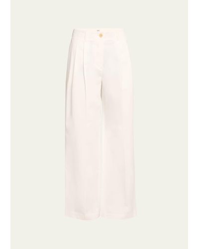 Totême Mid-rise Pleated Relaxed Wide-leg Twill Pants - Natural