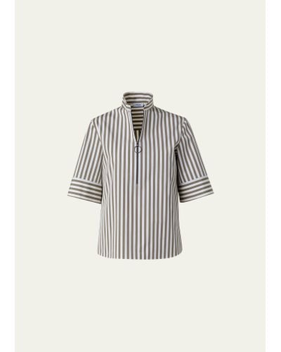 Akris Punto Kodak Striped Cotton Popeline Short-sleeve Zip Shirt - Gray