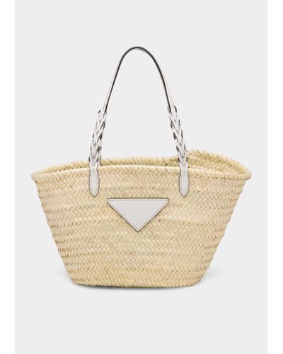 Prada Woven Straw Basket Tote Bag - Natural