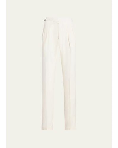 Ralph Lauren Byron Pleated Silk-linen Pants - Natural