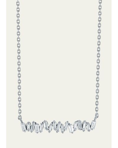 Suzanne Kalan 18k White Gold Baguette Diamond Bar Necklace - Natural