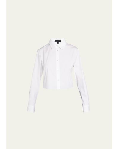 Theory Button-front Cropped Dress Shirt - Natural