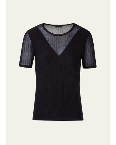 Akris Stripe Structured Knit Sweater Top - Black